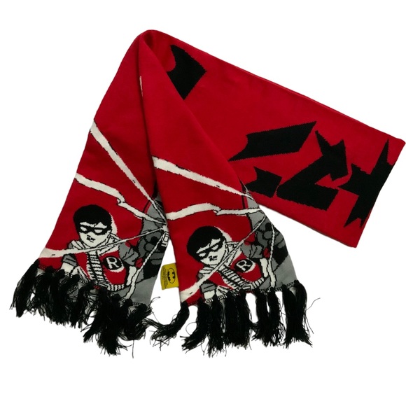 Batman & Robin Scarf Licensed DC Comics Winter Reversible Unisex Red Black - Picture 10 of 13